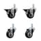 Service Caster 3'' Black Polyurethane Wheel Swivel 7/8'' Square Stem Caster Set 2 Brakes, 4PK SCC-SQ20S314-PPUB-BLK-PLB-78-2-S-2 - alternate 1